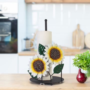 1pc Soporte de papel de cocina de girasol de hierro, encimera, soporte de rollo de papel de mariposa, soporte de rollo de papel, con rejilla de almacenamiento de papel de hierro, para decoración del hogar