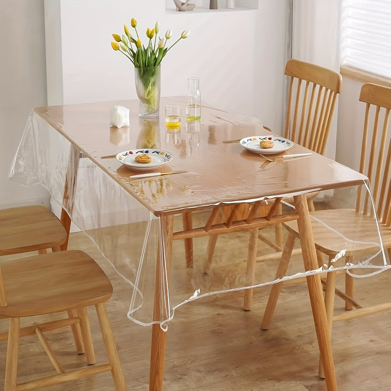 Mantel rectangular transparente de vinilo, 1 pieza - Cubierta protectora, fácil de limpiar y resistente a rayones para mesas de comedor en hogares y restaurantes, material no textil hecho a máquina, ideal para hoteles y restaurantes, decoración moderna p