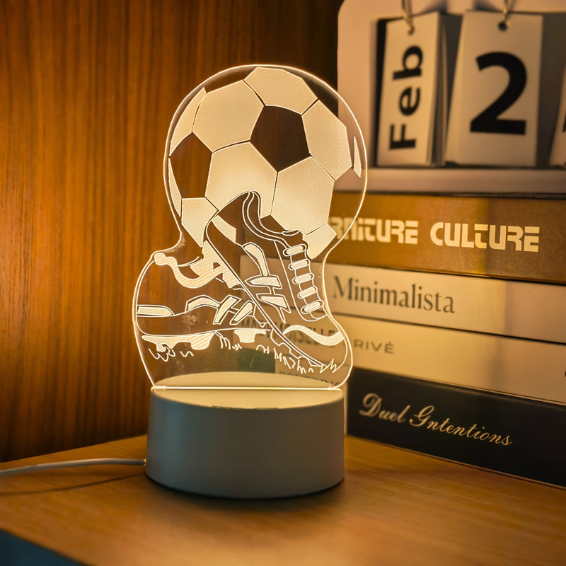 1pieza Pelota de Fútbol y Estudios 3D Ilusión Luz de Noche, Lámpara de Escritorio con Luz Cálida USB, Regalo Perfecto para Aficionados al Fútbol, Entusiastas del Deporte y Decoración de Habitaciones con Tema Deportivo, Ideal para Navidad, Acción de Graci