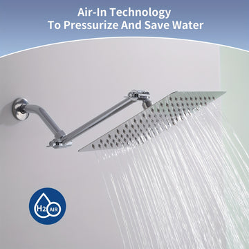 1 pieza de 10 pulgadas, ducha de acero inoxidable ultra delgada con brazo de extensión ajustable - Instalación clásica en la pared, sin taladro, experiencia de lluvia de alta presión para accesorios de baño modernos, accesorio de ducha | Acabado elegante