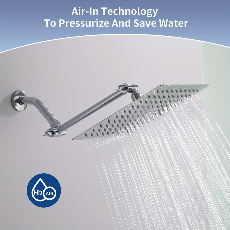 1 pieza de 10 pulgadas, ducha de acero inoxidable ultra delgada con brazo de extensión ajustable - Instalación clásica en la pared, sin taladro, experiencia de lluvia de alta presión para accesorios de baño modernos, accesorio de ducha | Acabado elegante