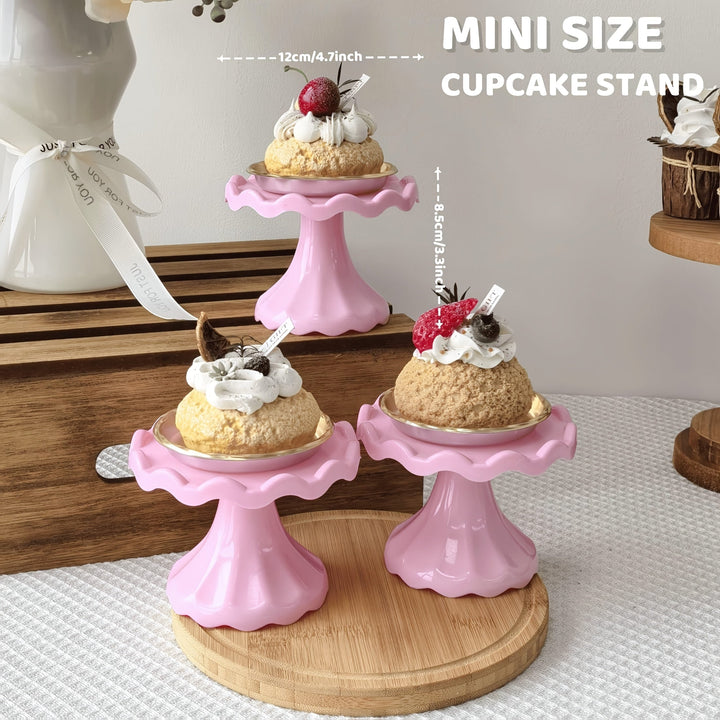 Juego de 3 soportes para cupcakes mini, base para exhibir pasteles pequeños, macarons, chocolates, postres, suministros para bodas, cumpleaños, baby shower, fiestas de té, fiestas rosadas y blancas