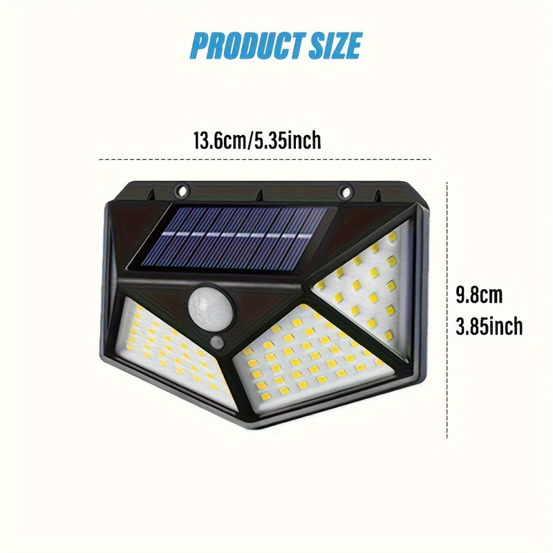 2 piezas de luz solar para pared con sensor de movimiento, 100 LED, portátil para camping, control táctil, iluminación exterior, fácil instalación, sin cables, recargable solar de alta calidad, luces solares para exteriores