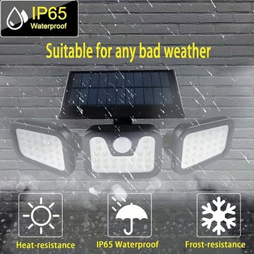 Lámpara de pared solar de 74 LED con tres brazos, iluminación ajustable de múltiples ángulos para patios al aire libre, iluminación activada por humanos y caminos - Impermeable IP65, batería de litio, instalación fácil, iluminación al aire libre | Lámpar