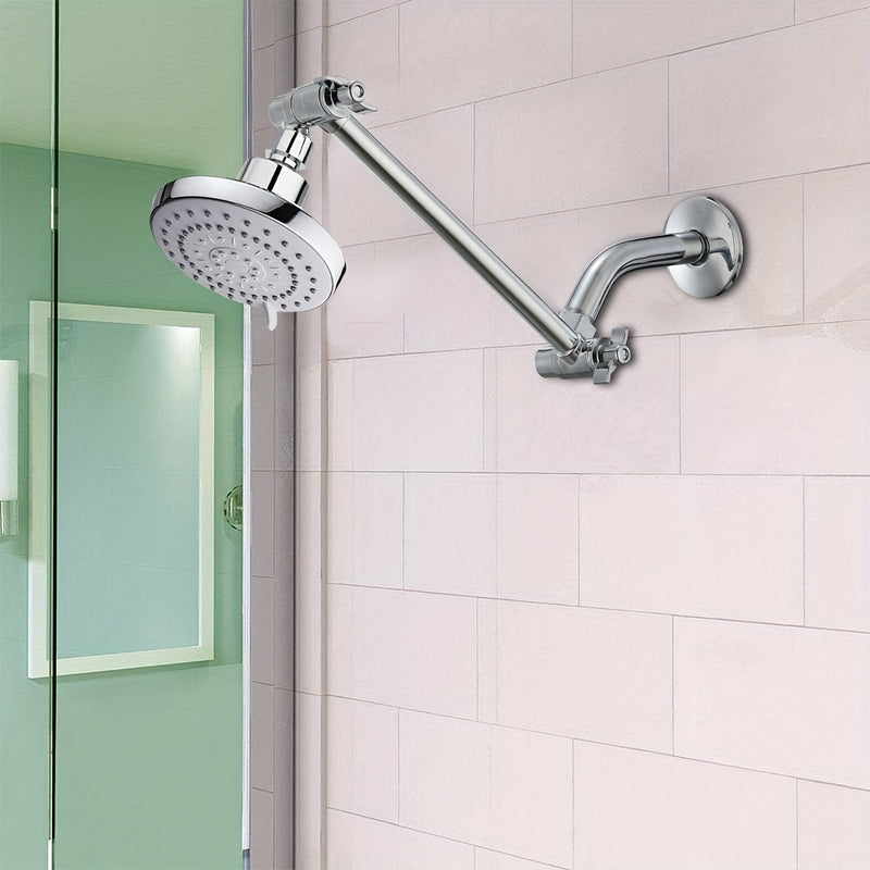 Cabezal de ducha de lluvia de alta presión ajustable de 5 modos con diámetro de 5" (12,7 cm) y brazo de extensión de 10" (25,4 cm) - Acabado pulido, montaje en pared, no requiere electricidad, plástico duradero para uso doméstico y comercial, cabezal de