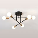 1 pieza de moderno satélite industrial, 6 cabezas, semi-revestido, con base de bombilla E27/E26, marco de metal y acabado negro/blanco/oro - Iluminación de decoración para el hogar, cocina, sala de estar, dormitorio, oficina, iluminación industrial, fijo