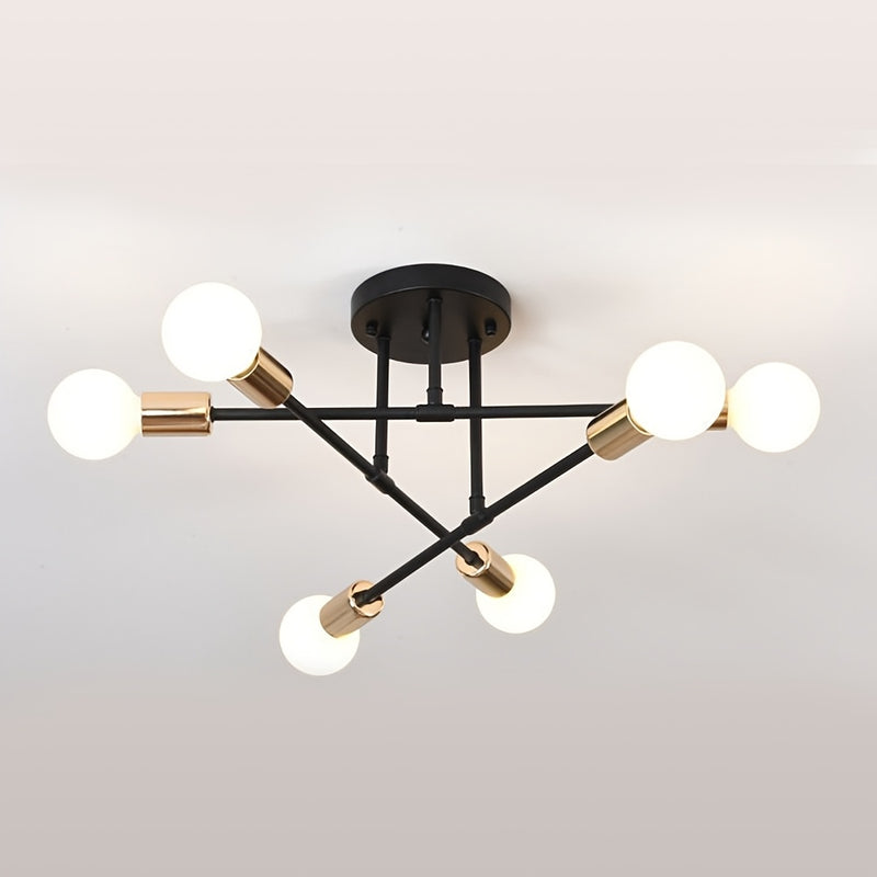 1 pieza de moderno satélite industrial, 6 cabezas, semi-revestido, con base de bombilla E27/E26, marco de metal y acabado negro/blanco/oro - Iluminación de decoración para el hogar, cocina, sala de estar, dormitorio, oficina, iluminación industrial, fijo