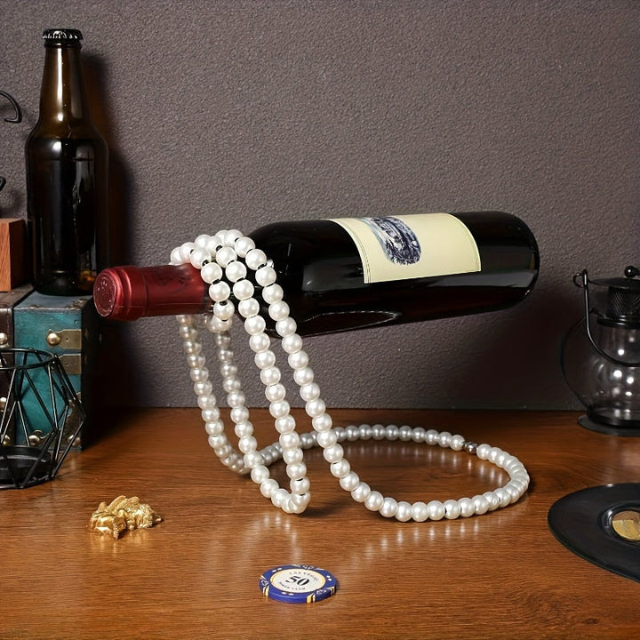 Elegante Collar de Perlas con Estante Flotante para Vino - Decoración de Mesa de Hierro para Hogar, Bar y Restaurante