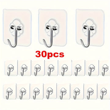 30pcs Ganchos Adhesivos Transparentes - Sin Daños, Montaje en Pared Sin Clavos para Marcos de Fotos y Azulejos, Sujeción Fuerte y Compatibilidad con Múltiples Superficies