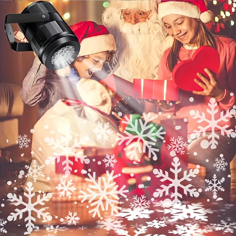 Proyector de copos de nieve con USB, perfecto para decoración navideña en interiores, fiestas de Navidad, luz escénica con patrón giratorio de copos de nieve
