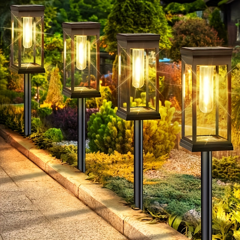 4 luces solares para senderos - Luces brillantes y eficientes para exteriores con función automática de encendido/apagado, ideales para césped, patio, sendero y decoración de garaje, iluminación de paisaje | Iluminación exterior moderna | Paneles solares
