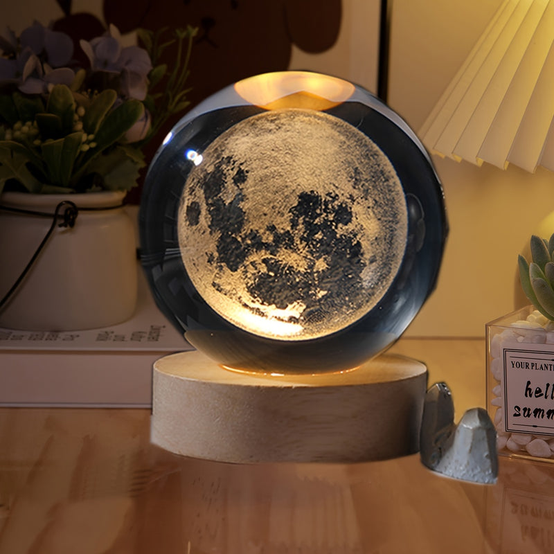 Luz de noche de luna de cristal, lámpara de mesa LED 3D, alimentada por USB, estilo moderno, sin pared, sin batería, para dormitorio, decoración de ambiente de fiesta.