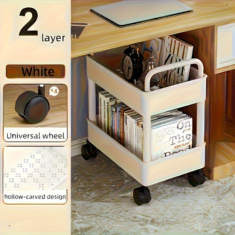 Carro móvil multiusos de gran capacidad con 4 ruedas - Organizador de almacenamiento de 2 niveles, estructura plástica resistente, superficie fácil de limpiar - Organizador de cocina, baño, oficina y dormitorio que ahorra espacio - Carro de almacenamient