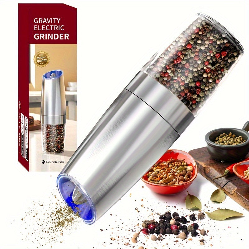 Molino de pimienta y sal eléctrico automático CLITON - Molino de acero inoxidable con luz LED, ajuste de finura, mayor capacidad actualizada, operación de una mano, alimentado por batería, regalo perfecto para el hogar y la cocina, molinillo de cocina, m
