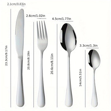 Juego de 24 piezas de cubiertos de acero inoxidable 1010, incluye cuchillos, tenedores, cucharas, cucharas de postre y cucharitas, ideal para cocina en casa, hotel, restaurante, fiestas, bodas y regalos