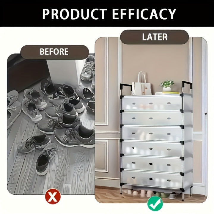 Estante de zapatos de 7 niveles, capacidad para 18-21 pares, estructura metálica a prueba de polvo con material PP, almacenamiento que ahorra espacio para el hogar, dormitorio y pasillo, uso interior, ensamblado, organizador de almacenamiento de zapatos