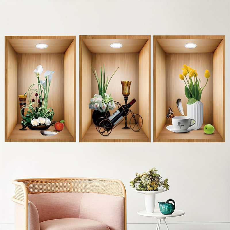 Adhesivo de Pared con Marco de Fotos de Flores y Plantas Verdes en 3D para Sala de Estar, Dormitorio, Estudio, Fondo de Pared del Hogar, Decoración de Entrada, Calcomanía de Pared Autoadhesiva de PVC