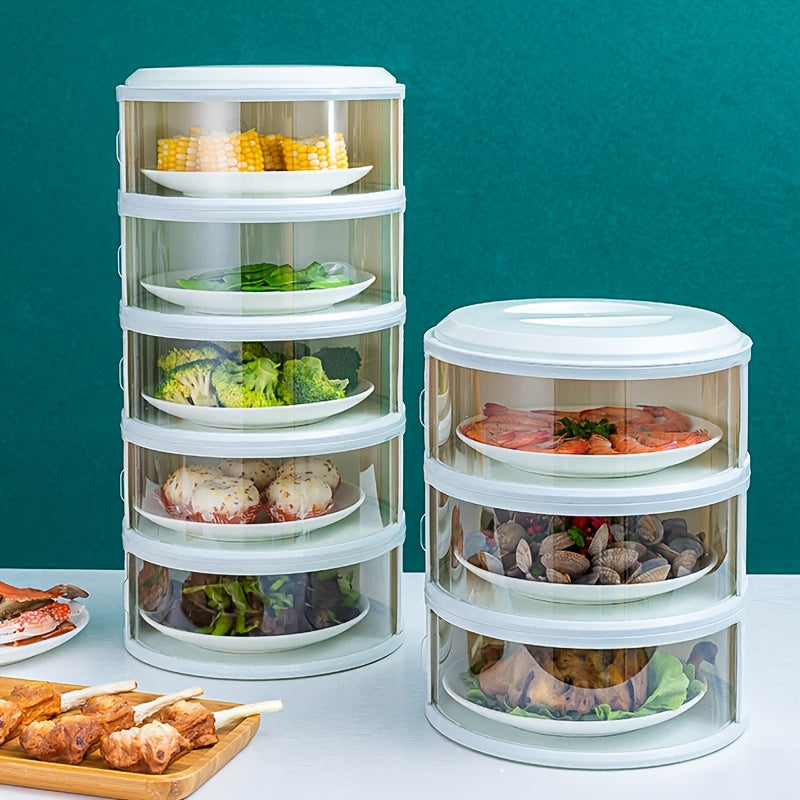 Contenedor de almacenamiento de alimentos pila de 3/4/5 niveles con tapa transparente deslizante - Duradero, fácil de limpiar, protección contra polvo e insectos - Ideal para la organización de la cocina de verduras, carnes, frutas y snacks