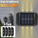 Compra 4 luces solares de pared y obtén 3 lámparas USB gratis. Luces LED solares de 4/6/8 con iluminación ascendente-descendente para jardín, balcón o decoración callejera. Fácil instalación, alta luminosidad que destierra la oscuridad