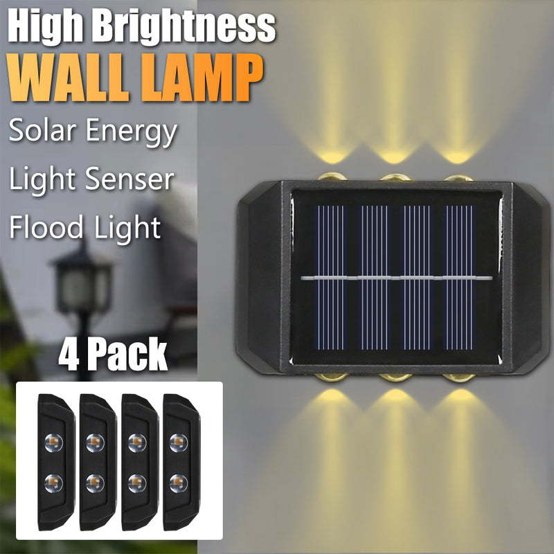 Compra 4 luces solares de pared y obtén 3 lámparas USB gratis. Luces LED solares de 4/6/8 con iluminación ascendente-descendente para jardín, balcón o decoración callejera. Fácil instalación, alta luminosidad que destierra la oscuridad