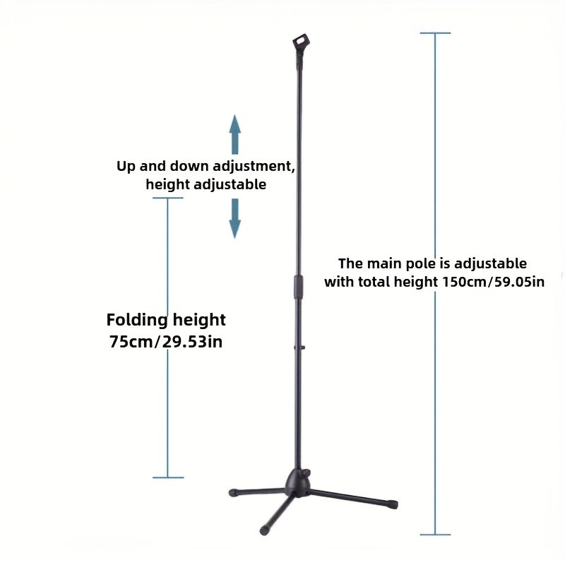 Soporte de Micrófono Ajustable para Suelo con Pinza, Base Triangular Resistente – Ideal para Transmisiones en Vivo y Karaoke: Canto en Casa, Fiestas Privadas, Discursos y Actuaciones al Aire Libre/Interior – Soporte Duradero Multiusos