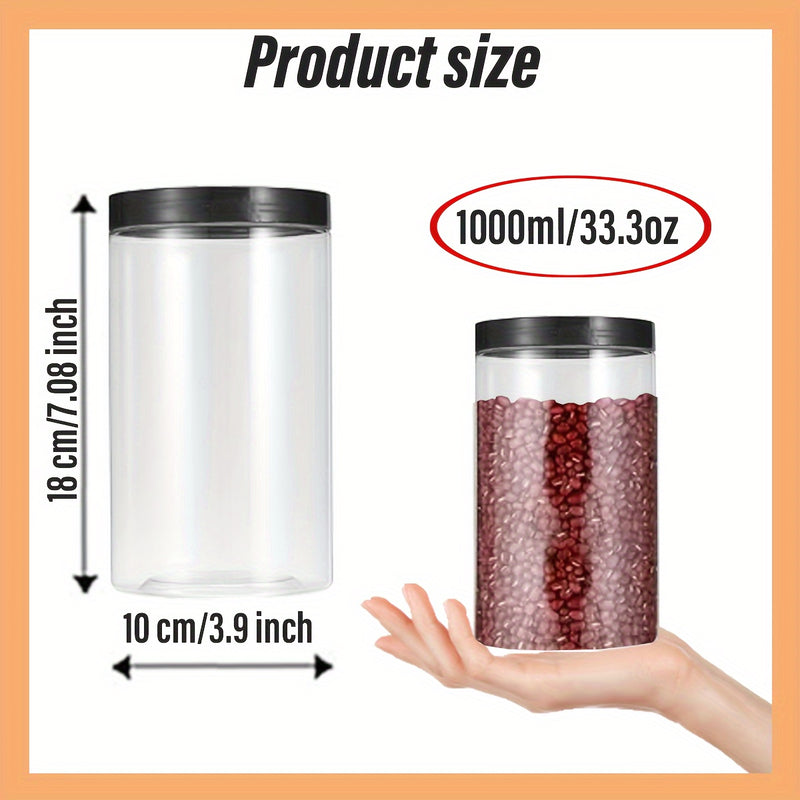 6 piezas de contenedores de plástico transparente de 1000ml con tapa negra para almacenamiento de alimentos