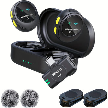 Microfono Inalámbrico Clip-On EVISTA con Reducción de Ruido, Alcance de 304.8 metros y Batería de 24 Horas – Estuche de Carga USB-C, Grabación con Un Solo Clic, Ideal para Streaming y Podcasting, Accesorio de Streaming | Diseño Elegante en Negro | Audio