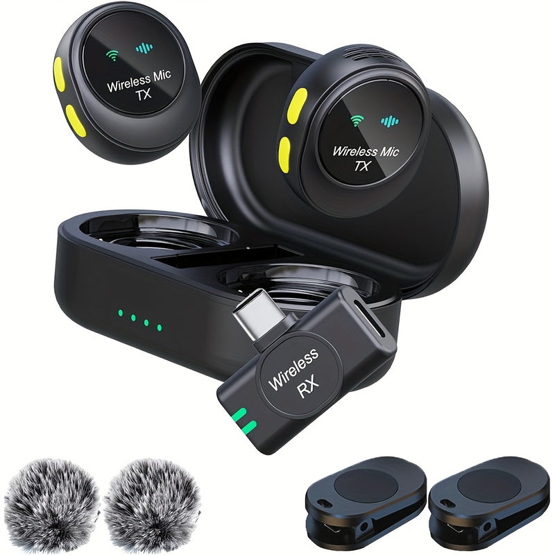 Microfono Inalámbrico Clip-On EVISTA con Reducción de Ruido, Alcance de 304.8 metros y Batería de 24 Horas – Estuche de Carga USB-C, Grabación con Un Solo Clic, Ideal para Streaming y Podcasting, Accesorio de Streaming | Diseño Elegante en Negro | Audio