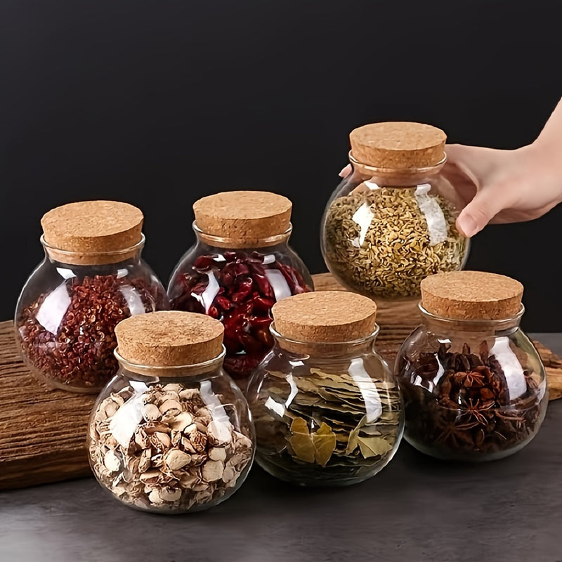 Tarro de Almacenamiento de Vidrio Hermético con Tapa de Corcho - Libre de BPA, Contenedor Redondo Multiusos para Té, Snacks y Más - Organizador de Cocina Fácil de Limpiar