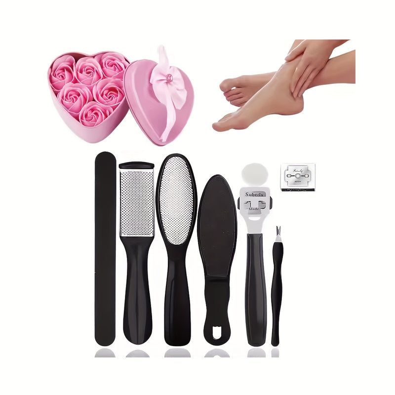 Conjunto de pedicura de alta calidad y multiusos para manos y pies, 8 piezas, molinillo de piel muerta, lima para pies, púa para piel muerta, púa para ranuras de uñas, cepillo exfoliante para pies, piedra de cuidado de pies de acero inoxidable de doble c