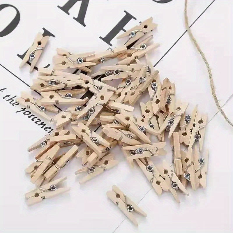 50/100pcs Mini 25mm Clips de Madera Natural para Fotos, Clips para Ropa, Plegadores de Ropa, Clips de Madera para Bodas y Fiestas, Ganchos de Utilidad