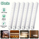 6 luces LED con sensor de movimiento recargables por USB, montaje magnético - 10cm/20cm/30cm, blanco cálido/frío, iluminación inalámbrica para cocina, clóset, escaleras y pasillos, activación por movimiento | Diseño elegante LED | Configuración inalámbri