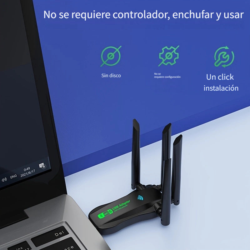 Adaptador inalámbrico BT 2 en 1 vszapower, WiFi dual frecuencia 1300M, alimentado por USB, plug & play, internet de alta velocidad, sin necesidad de controladores, compatible con BT y WiFi, control por aplicación, voltaje de operación ≤36V, sin batería r