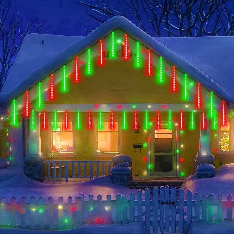 Luces Navideñas Exteriores de Forma de Copo de Nieve, Lluvia de Meteoro y Nevado, Decoración LED de Luces Cadenas que Caen con 8 Tubos y 288 LEDs (IP44)