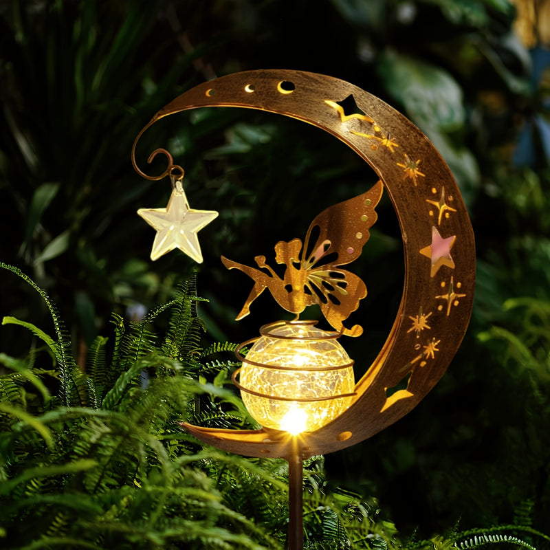 Decoraciones solares para jardín, luces de hadas lunares, globo de vidrio agrietado solar, luces LED cálidas para senderos pequeños, céspedes y patios, y como regalos para madres, abuelas y damas