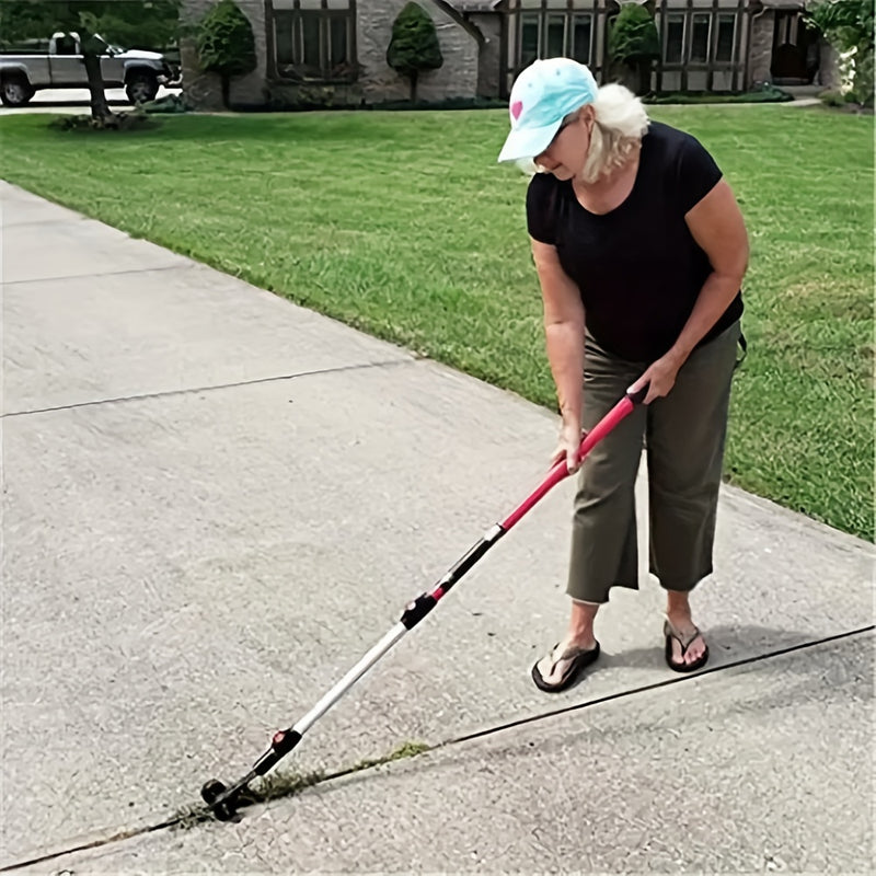 Eliminador de malezas de doble rueda de acero de manganeso, altura ajustable, resistente a la oxidación, para aceras/roturas de ladrillos, herramienta manual para eliminar raíces, construcción metálica duradera, jardinería | Diseño ergonómico | Manejo fá
