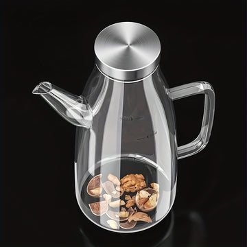 1pieza Tapa de Acero Inoxidable Botella de Aceite de 1000Ml Vidrio Borosilicato de Alta Resistencia al Calor y Frío Botella de Aceite y Vinagre con Gran Diámetro Botella de Aceite Impermeable para Verter Botella de Aceite para el Hogar con Gran Capacidad