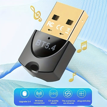 Adaptador inalámbrico USB BT5.4, receptor inalámbrico USB, compatible con computadoras/auriculares/teclados/mouse habladores, Windows11/10/8.1, enchufa y juega, compatible retro automático con dispositivos 5.3/5.1/5.0/4.2/4.1/4.0, haz que tu computadora
