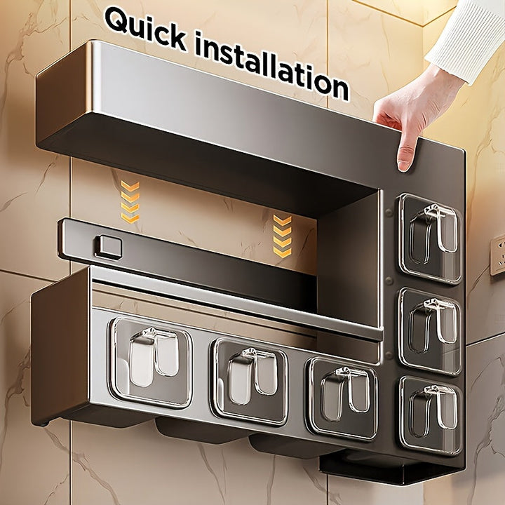 Joybos Estante de Especias de Metal Montado en la Pared con 6 Contenedores Colgantes para Especias - Sellado para Resistencia a la Humedad, Instalación Rápida, Ideal para Almacenamiento de Condimentos de Alimentos