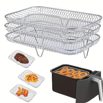Conjunto de 3 piezas de Accesorios para Freidora de Aire de Acero Inoxidable 304, Rejilla para Microondas, Rejilla de Acero Inoxidable para Freidora de Aire Multifuncional Rectangular, Adecuada para la Mayoría de las Freidoras de Aire, Rejilla para Freid
