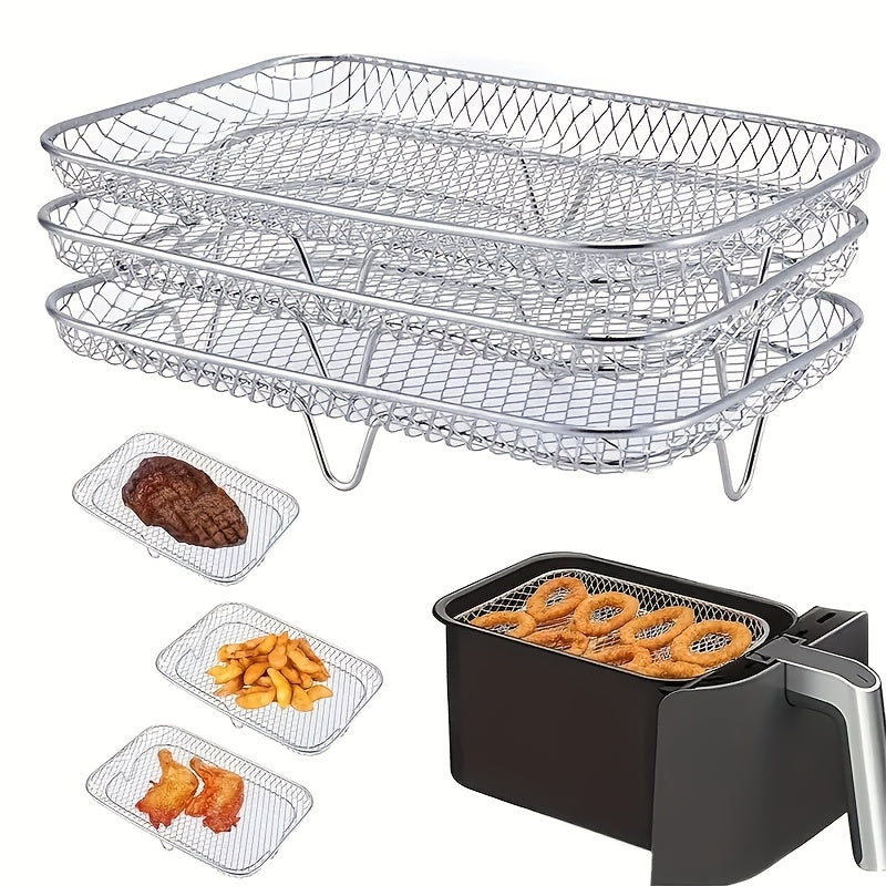 Conjunto de 3 piezas de Accesorios para Freidora de Aire de Acero Inoxidable 304, Rejilla para Microondas, Rejilla de Acero Inoxidable para Freidora de Aire Multifuncional Rectangular, Adecuada para la Mayoría de las Freidoras de Aire, Rejilla para Freid