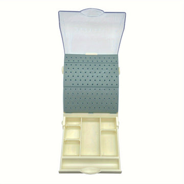 Organizador de Colocación para Brocas de Plástico con 142 Agujeros - Estuche Esterilizable Autoclavable con Cierre Seguro, Porta Desinfectante Duradero para Fresas Dentales, Manos y Pies, Cajón Extraíble & Diseño Transparente, Dispensador de Sanitizante