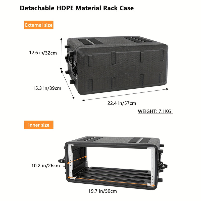 Estuche de amplificador de rack de 4U, montaje de viaje de carretera de DJ PA de audio profesional con espuma personalizada, ideal para almacenamiento de sistema de micrófono inalámbrico/amplificador/effect/mixer, 4U, negro