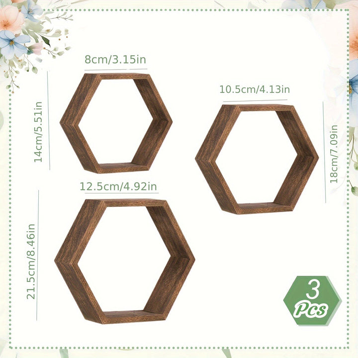 Juego de estantes flotantes hexagonales, 1 estante de panal de abeja, adecuado para pared, estante hexagonal de madera, estante geométrico octogonal sólido y elegante, adecuado para oficina DIY y decoración de pared de pasillo.