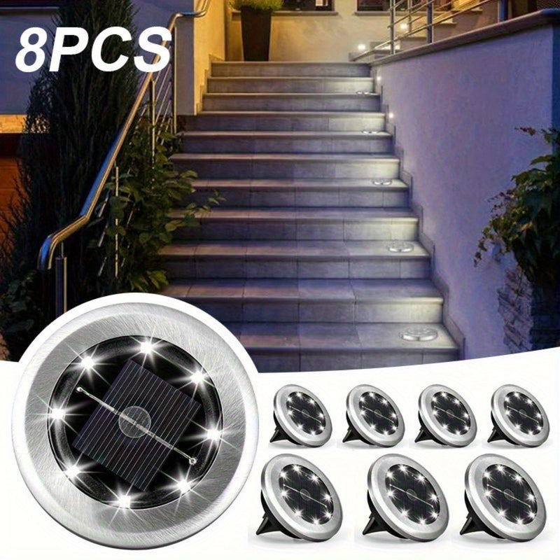 8 luces solares para exteriores con LED, luces solares para el suelo para exteriores, patio, jardín, sendero, garaje, césped y iluminación de césped.