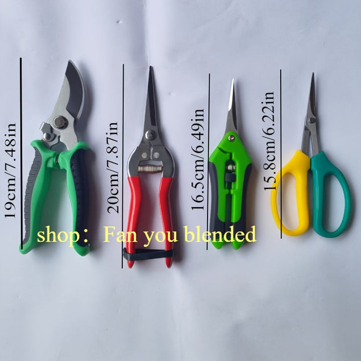 Tijeras de podar para jardín, juego de 4 piezas - Tijeras de fruta de acero inoxidable ambidiestras, podadoras manuales de derivación para el mantenimiento de jardines y bonsáis, recolección de uvas, poda de árboles y ramas sin electricidad ni baterías.