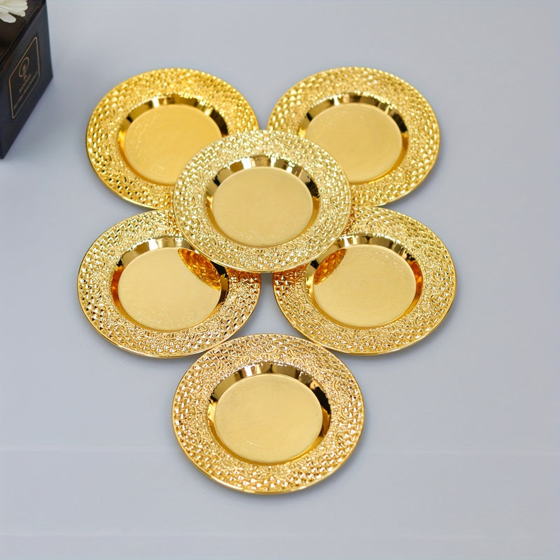 6 Posavasos con un diseño sólido de estilo del Medio Oriente - Adecuados para celebraciones de Eid al-Adha, Navidad, Acción de Gracias y Año Nuevo - Lavables a mano, de metal pulido y hechos de acero inoxidable