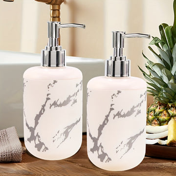 Dispensadores de plástico con textura de cerámica moderna, esenciales para el baño, para jabón de manos, champú y gel de baño, diseño elegante en blanco con vetas negras, no requieren electricidad