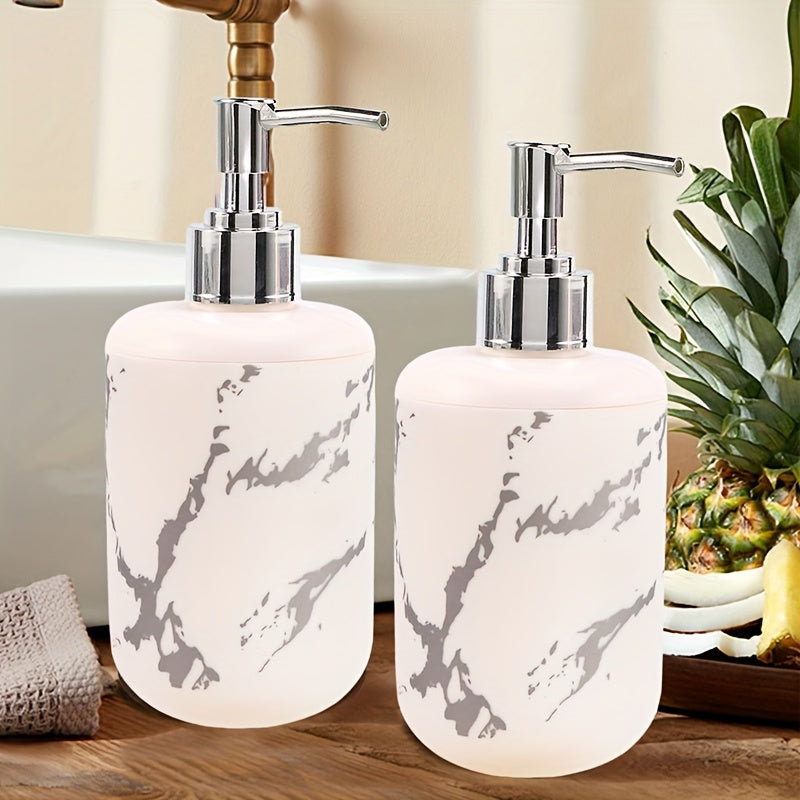 Dispensadores de plástico con textura de cerámica moderna, esenciales para el baño, para jabón de manos, champú y gel de baño, diseño elegante en blanco con vetas negras, no requieren electricidad