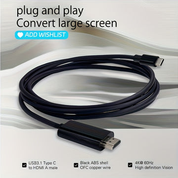 4K 60Hz Cable USB3.1 Tipo C a HDTV de 2m/78,14 pulgadas/6,56 pies, Plug and Play, Compatible con MacBook, iPad, iPhone, Teléfono móvil, Tableta y Portátil
